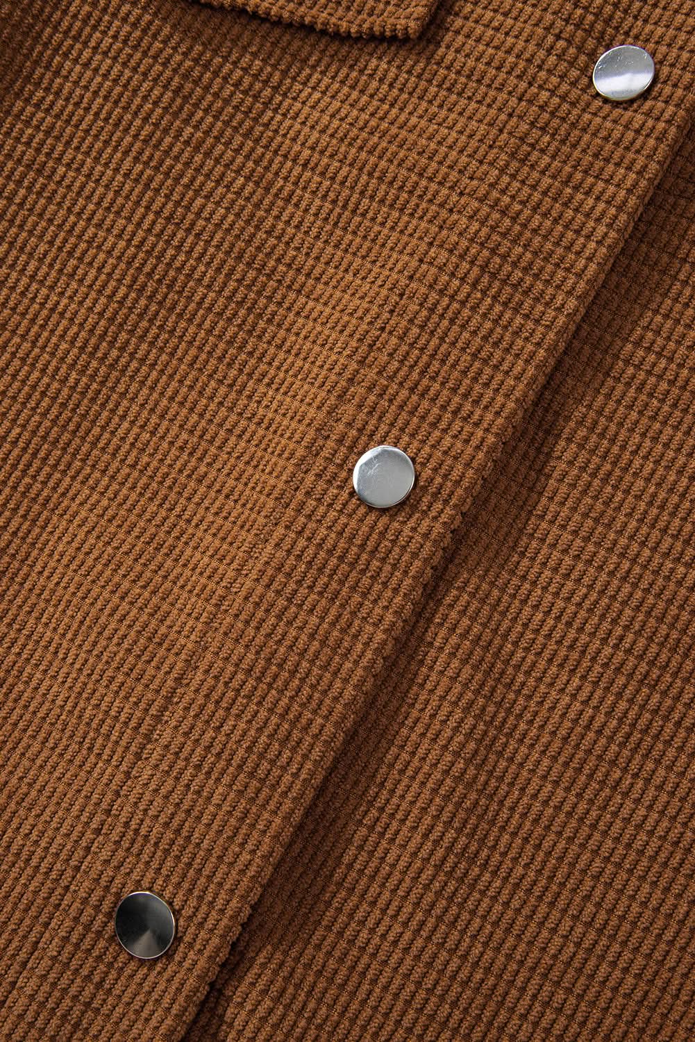 Brown textured shacket with pockets - Love Salve